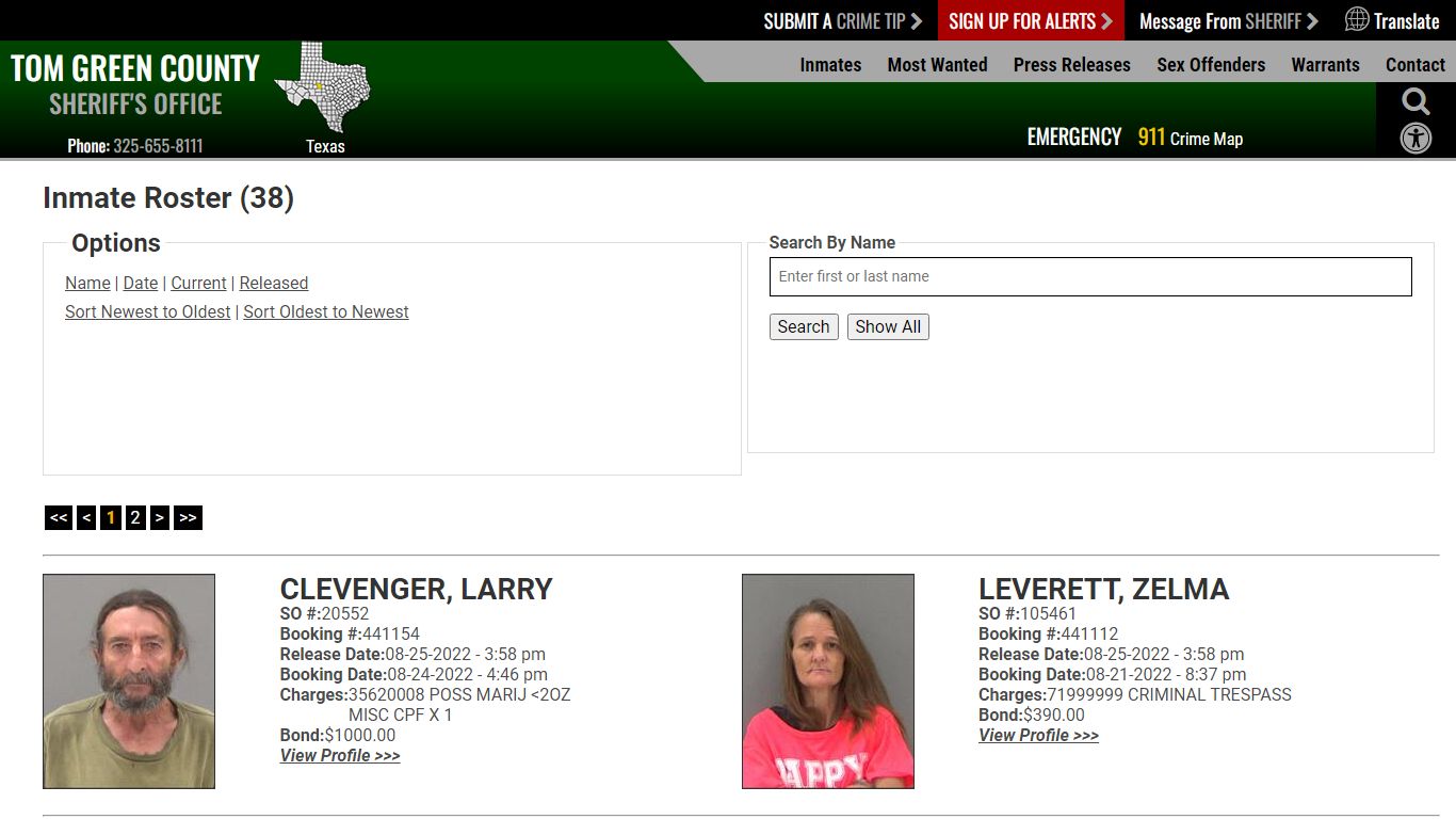 Inmate Roster (41) - Tom Green County Sheriff